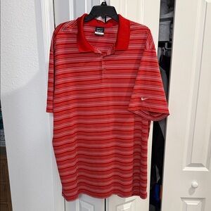 Nike Men's Polo Shirt in Red and White Stripes